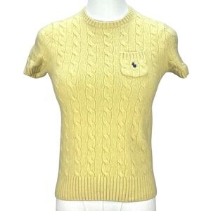 Polo Ralph Lauren Cable Knit Sweater Short Sleeve Yellow Cashmere Wool 90s Sz S
